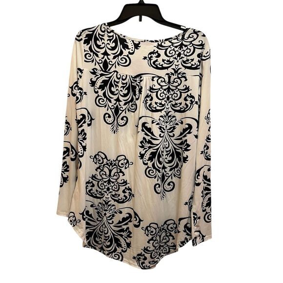 Halife Women's XL White &  Black Geometric V-Neck Long Sleeve Blouse Size XL NWT - Picture 4 of 4